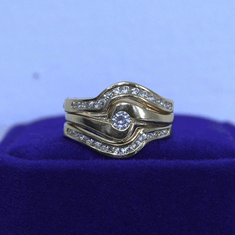 3 Piece, 9 Karat Yellow Gold Wedding Ring With Cubic Zirconia Stones